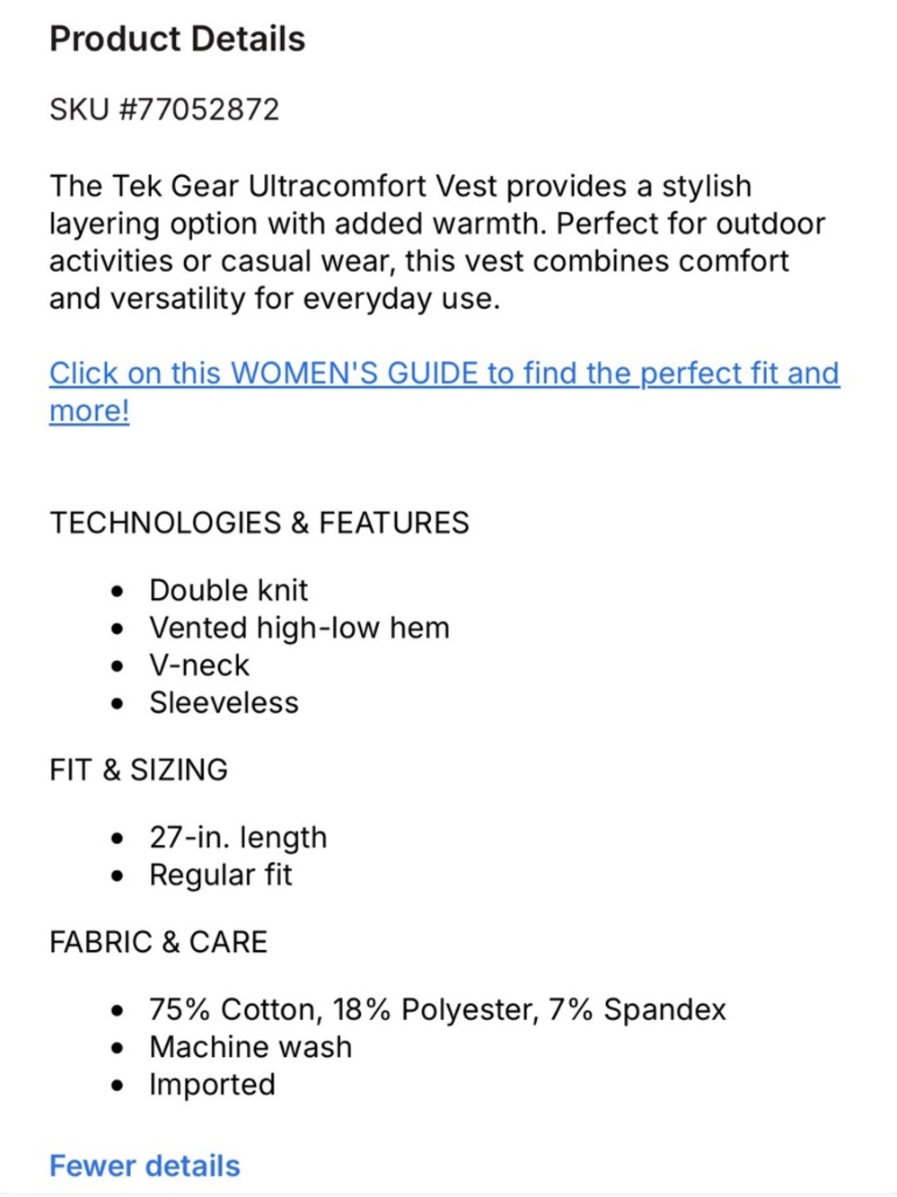 Women’s Tek Gear Sweater Ultracomfort Vest Size L - Picture 7 of 7